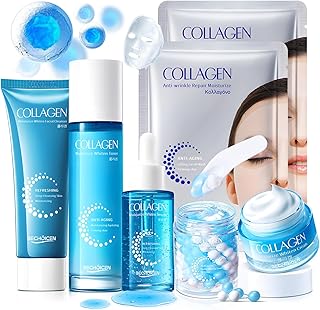 Collagen Skincare Set for Women – 7Pcs Face Care Kit with Cleanser,Toner,Serum,Eye Cream,Face Cream & Masks – Hydrating,Firming & Nourishing Routine,Gentle for All Skin Types,Great Gift Idea