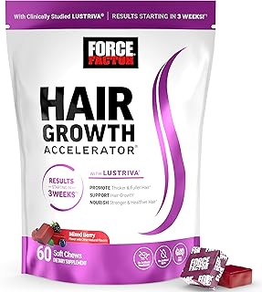 Hidden Gem Find: Force Factor Hair Growth Accelerator Soft Chews, Hair Growth Vitamins for Women and Men with Clinically Studied Lustriva and Biotin, Promotes Thicker, Fuller, Stronger Hair, Mixed Berry, 60 Soft Chews