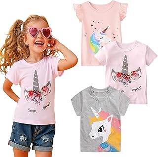 Trending on Amazon: HILEELNAG Girls' Tees Short Sleeve Cotton Casual Graphic T-Shirts Easter Summer Tops 3Packs