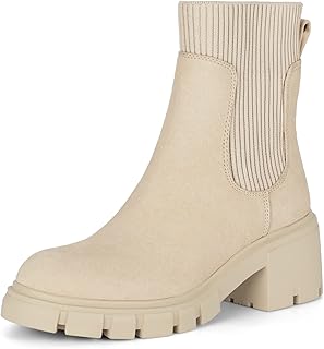 Women's Chelsea Boots Fashion Slip on Platform Ankle Boots Lug Sole Chunky Booties