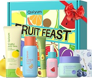QUIYUM Fruit Skincare for Teens, 5 Daily Routine Beauty Skin Care Sets - Exfoliating, Smooth, Clean, Oil Control, Firm, Hydrating, Glow Up, Facial Skincare Gift Set for Girls Women, for All Skin Types