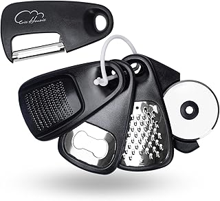 Amazon Deal Alert: Kitchen Gadgets Set 5 Pieces, Space Saving Cooking Tools Kitchen Accessories - Fruit/Vegetable Peeler, Cheese/Chocolate Grater, Bottle Opener, Pizza Cutter, Garlic/Ginger Grinder Gift Set (Black)