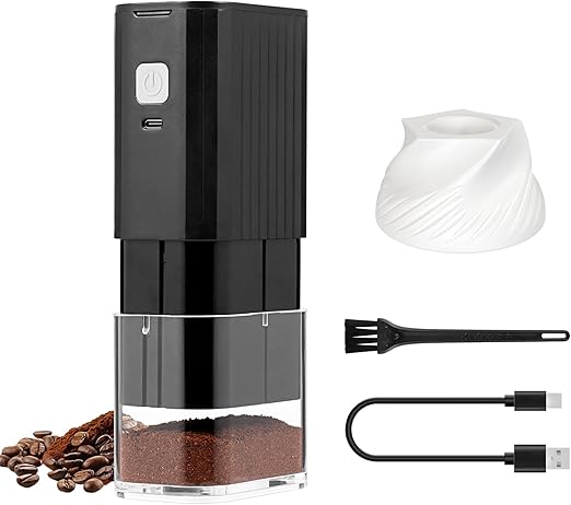VEVOK CHEF Portable Electric Coffee Grinder,Adjustable Conical Burr Coffee Bean Mill,One-Button Grinder with USB Rechargeable,Auto‑Stop for Espresso to French Press,for Outdoor Use(Black)