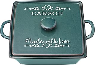 Let's Make Memories Personalized Made With Love Stoneware Casserole Dish with Lid - For Mothers Day - For Mom Grandma Wife Mother in Law - Cookware - For Her - Casserole Dish with Lid - Teal