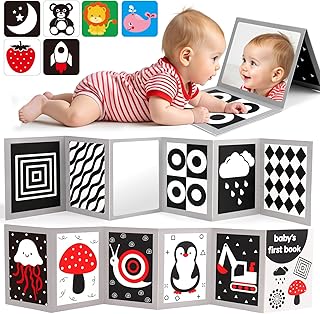 Black and White High Contrast Baby Books Flash Cards Tummy Time Mirror Toys Newborn Toys 0 6 Months Brain Development Infant Stimulating Sensory Toy 0-3 3-6 2 4 5 Months Old Baby Shower Easter Gifts