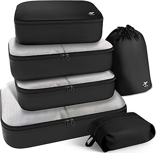 _SKIP_Packing Cubes for Suitcases - 6 Pieces, Light Packing Cubes for Travel, Premium Suitcase Organizer Bags Set, Space-Saving Luggage Organizers, Travel Accessories and Essentials, Black