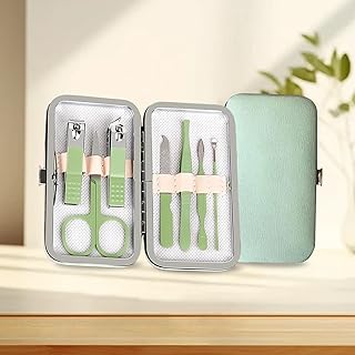 7Pcs Premium Nail Clippers Sets, Manicure Sets, Professional Grooming Gift Kit, Pedicure Kit, Stainless Steel Facial, Nail Care Tools(Green)