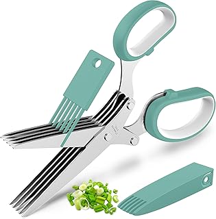 Is It Worth Buying: Fun Unique Kitchen Gadgets: Herb Scissors Set - Updated 2026 Cool Kitchen Tools for Cutting Fresh Garden Herbs - Sharp 5-Blade Shears with Cover, Anti-Rust Stainless Steel, Dishwasher Safe (Blue)