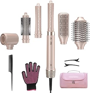 StyleVibe 6-in-1 Air Styler, Hair Dryer & Blow Dryer Brush with Travel Case - Auto Wrap Curls (L/R), Fast Drying, Thermal Round Brush for Smooth Blowouts & Frizz-Free Volume, No Heat Damage