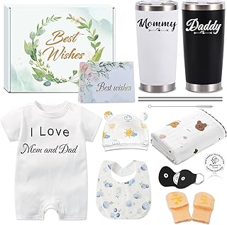 14PCS New Mom Gifts for Women, Gender Reveal Gifts, Pregnancy Gifts for New Parents Expecting Mom, Baby Shower Gifts for Mom to Be, Pregnancy Gifts with 20 OZ Mom and Dad Tumbler for First Time Moms