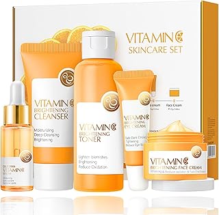 Vitamin C Skincare Set, 5-In-1 Skincare Gift Set With Cleanser, Toner, Face Serum, Face Cream, And Eye Cream, Skin Care Products For Teen Girls, Long-Lasting Moisturizing Skincare Set For Women Men