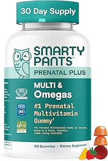 SmartyPants Prenatal Multivitamin Gummies with Omega 3 DHA/EPA, Methylfolate, Biotin, Vitamins D3, C, B12, B6, A, K, and Zinc, Gluten Free, Clean Label, Two Fruit Flavors, 90 Gummies (30 Day Supply)