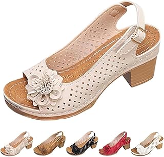 Trending on Amazon: Buckled Square Heel Sandals for Women,Dressy Peep Toe Slingback Chunky Low Heeled Wedge Shoes Dress Sandals
