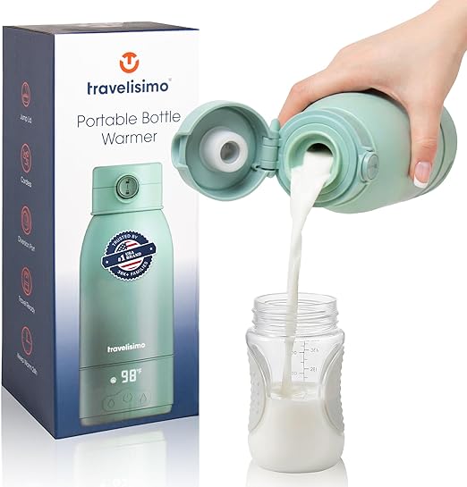 TRAVELISIMO Portable Bottle Warmer for Travel, Dual Heating Modes, Water & Breast Milk Warmer, Baby Bottle Warmer, Fast Heating & Long Battery Life, 17 Ounces Large Capacity, Calentador de Biberones