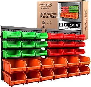 SWANLAKE GARDEN TOOLS 30-Bin Wall-Mounted Storage Bins, Heavy-Duty Garage Tool Organizer for Screws, Nuts, Bolts, Nails, Small Hardware Parts - Easy Installation and Customizable