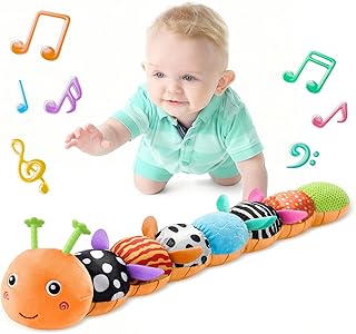 LIGHTDESIRE Baby Toys Musical Caterpillar,Stuffed Animals Infant Toys 3 6 12 Months Sensory Toys with Ruler Design,Crinkle&Rattles,Baby Teething Toy Tummy Time Boy Gifts Easter Basket Stuffer,Orange