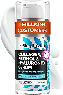 SimplyVital Collagen, Retinol & Hyaluronic Acid Serum - Anti-Aging Moisturizer for Face, Neck & Décolleté - Made in USA, Deep Moisturizing Skin Care Complex - Hydrating Facial Serum for Women, 1 fl.oz