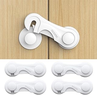 Adoric Cabinet Locks Baby Proofing (4-Pack) - Child Proof Safety Locks for Kitchen Drawers, Closets & Storage - No Drilling, Strong Adhesive Design for Toddler Protection (White)