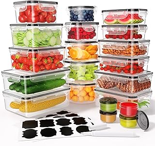 40 PCS Food Storage Containers with Lids Airtight (20 Containers & 20 Lids), Leak proof Meal Prep Container Set for Kitchen Storage, BPA-free, PVC-free Plastic, Microwave/Dishwasher Safe, Labels & Pen