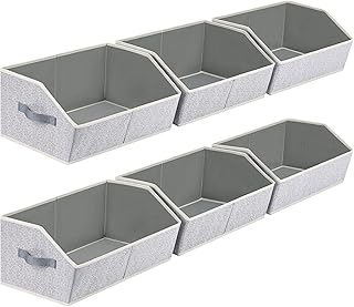 Homsorout Closet Organizers Bins 6 Packs - Large Closet Shelf Organizer with Handles, Fabric Trapezoid Storage Bins, Collapsible Storage Cubes for Clothes, Towels, Light Gray