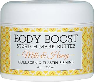 Body Boost Milk & Honey Stretch Mark Butter- Safe for Pregnancy and Nursing- Repair Stretch Marks and Scars- Paraben, Phenoxyethanol Free
