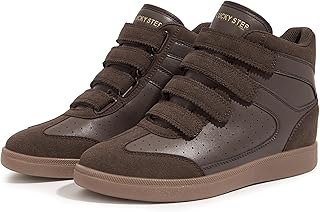 Women's High Top Fashion Sneakers Casual Hidden Height Insole Shoes Gum Rubber Sole Ankle Boots Hook-and-Loop Walking Shoes