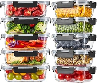 Upgrade Your Life With This: Liuruiyu 10 Pack Glass Food Storage Containers with Lids, Meal Prep Containers, Airtight Bento Boxes with Leak Proof Locking for Microwave, Oven, Freezer and Dishwasher, BPA Free