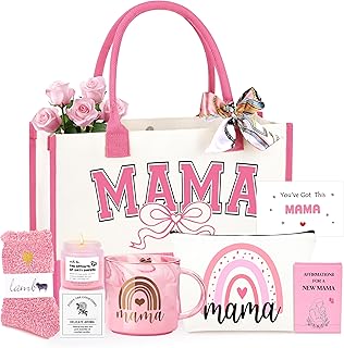 New Mom Gifts, First 1st Mothers Day Birthday Gifts for New Mom Care Package After Baby Postpartum Present for Expecting Mama Basket Set of 7