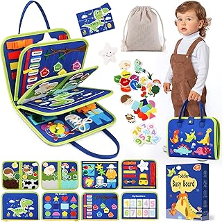 Toddler Sensory Busy Board: Travel Toy Activity Book for Girls Boys, Motor Skill Development Gift for Baby Aged 3-4 Years, Fine Educational Preschool Montessori Learning Toy for Car Airplane Dinosaur