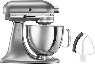 Value Bundle Artisan Series 5 Quart Tilt-Head Stand Mixer with Included Flex Edge Beater, KSM150FECU, Contour Silver