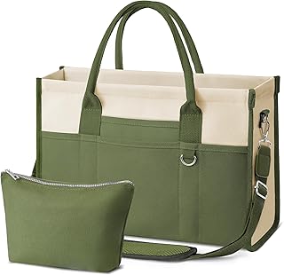 Canvas Tote Bag for Women, Women's Crossbody Handbag for Work Travel, Large Tote Bag with Compartments