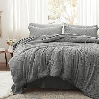 Anluoer Queen Comforter Set, Grey Tufted Bed in a Bag 7 Pieces with comforters and Sheets, All Season Bedding Sets 1 Comforter, 2 PillowShams, Pillowcases, Flat Sheet, Fitted Sheet (ANUS23CF04GR8888)