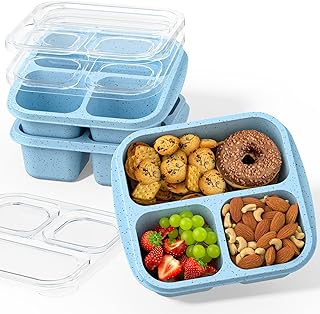 Snack Boxes (3 Pack) - Stackable Bento Boxes with 3 Compartments, Meal Prep Containers Reusable, Lightweight Lunch Containers for Kids and Adults, BPA Free (Blue)