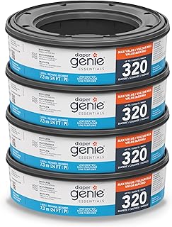 Diaper Genie Essentials Round Refill Pack of 4 | Holds Up to 1280 Newborn Diapers | Features Unscented Continuous Film | Compatible with Diaper Genie Complete and Expressions Pails