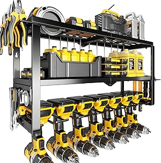 _SKIP_Heavy Duty Power Tool Organizer Wall Mount - 300lb Capacity 3-Tier Storage Rack with 7 Drill Holders for Garage Workshop Tools