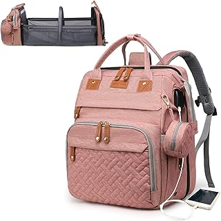 Astro alan Baby Diaper Bags with Changing Station, Waterproof Diaper Bag Backpack for Moms Dads with USB Charging Port, Baby Shower Gifts, Large Capacity diaper backpack, Pink
