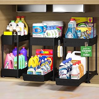 Amazon's Choice: Sevenblue 3 Pack Under Sink Organizers,2-Tier Multi-Use Kitchen and Bathroom Organizers and Storage with Sliding Drawers,Bathroom Cabinet Organizer (Black,12.8 Inch)