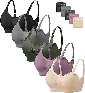 Angelhood Nursing Bra 5 Pack Womens Maternity Breastfeeding Seamless Wireless Sleep Bra with Extenders