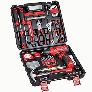_SKIP_Tool Set - 8V Cordless Drill Set, 132 Piece Home Tool Set With Hand Drill, Tool Kit for Women & Men, Perfect for Homeowner, Diyer, Handyman