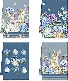 Budget Find You Need: InIsaJace Easter Kitchen Towels Set of 4, Bunny and Hydrangea Dish Towels Gifts for Cooking Cleaning, Eggs and Flower Hand Towels with Hanging Loop for Bathroom Home Decor