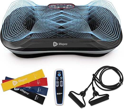 Lifepro Waver Vibration Plate Exercise Machine for Lymphatic Drainage, Muscle Activation, Full-Body Workout Vibrating Platform with Loop Bands, Fitness Equipment for Strength Toning & Fat Loss