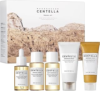 SKIN1004 Centella Travel Kit, Korean Skin Care Set with Toner, Moisturiser, Serum, Cleansing Oil & Cleanser, Travel Size Set with Madagascar Centella, Sensitive Skin, Perfect for Travel Beauty & Gifts