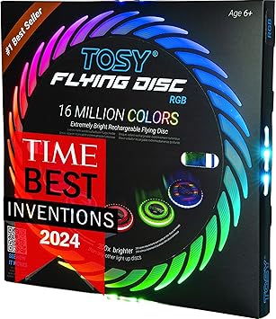 TOSY Flying Disc - 108 RGB Multicolor or 36 Monocolor LEDs, Super Bright, Smart Modes, Easter Basket Stuffers Gift, Camping Toy for Kid/Teen/Adult, Auto Light Up, Rechargeable, Waterproof, 175g
