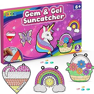 ZIZZ Diamond Painting Suncatcher Kits for Kids: 5PCS Easter Basket Stuffers for Kids, Birthday Gifts for Girls, Art & Crafts Supplies, Party Favors, Creative Toys for Girls Boys 4 5 6 7 8 9 Years Old