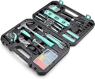 Amazon Basics 142-Piece Household Tool Kit for Home Repair, Hand Tools with Storage Case, 13.39 x 9.25 x 2.95 inch, Turquoise