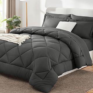 Amazon Deal Alert: CozyLux Queen Comforter Set Dark Grey - Bed in a Bag Queen Size 7 Pieces, Luxury Soft Bed Set for All Seasons, Bedding Set with Comforter, Sheets, Pillowcases & Shams, Dark Gray, Queen