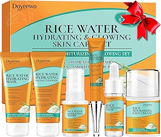 Skin Care Set,6Pcs Women Teen Glass Skincare w/Korean Rice Extract,Hydrate Glow Repair Anti-Aging Facial Routine Kit Self Care Gifts for Women Mom Wife Teenage Girl Her Valentines Day Christmas Gifts
