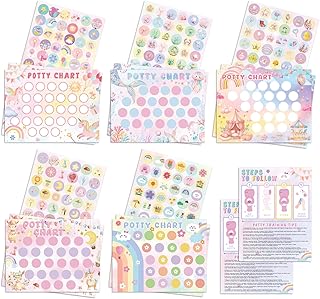 Potty Training Chart for Girls, 17 PCS Potty Training Sticker Chart Set, 5 Fantasy Themes Potty Chart Including Unicorn, Mermaid, Princess, etc.