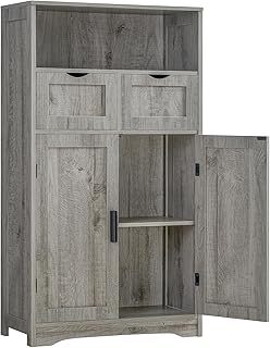 Is It Worth Buying: Iwell Storage Cabinet with 2 Drawers & 2 Adjustable Shelves, Kitchen Cabinet, Cupboard, for Living Room, Kitchen, Entryway, Home Office, Grey