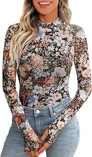 Trending on Amazon: Lace Sheer Floral Mesh Mockneck Going Out Tops for Women Fall Fashion Spring Outfits 2026 Clothes